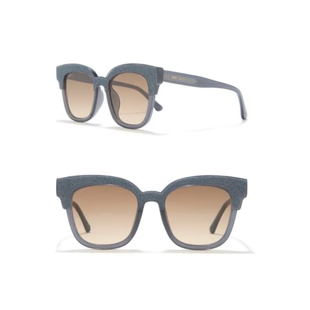 Jimmy Choo Womens Gray Silver Glitter Cats Eye 50 mm UV Sunglasses with Case New